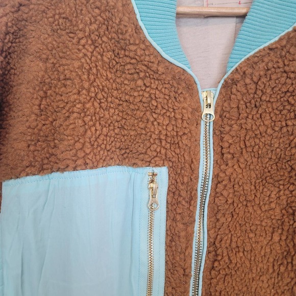 EUC Free People Brown and Light Blue Bomber Jacket Size L - Picture 5 of 11